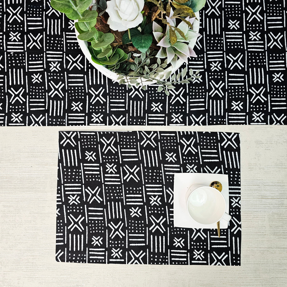 Table Runner and Set of 4 Placemats | 100% Cotton African Print Fabric-3