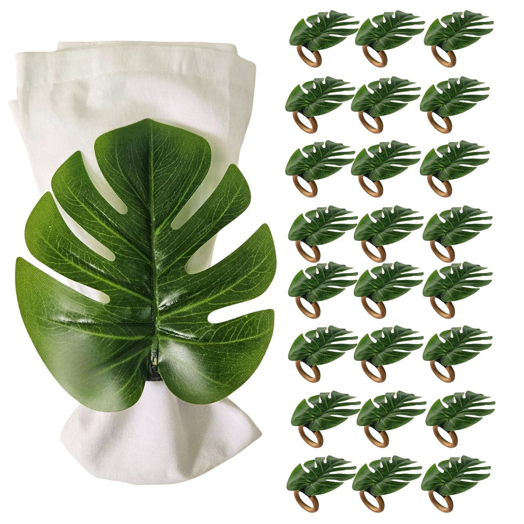 Charlo's Set 24 Green Monstera Leaf Tropical Napkin Rings Ecofriendly Pack for dining table decor