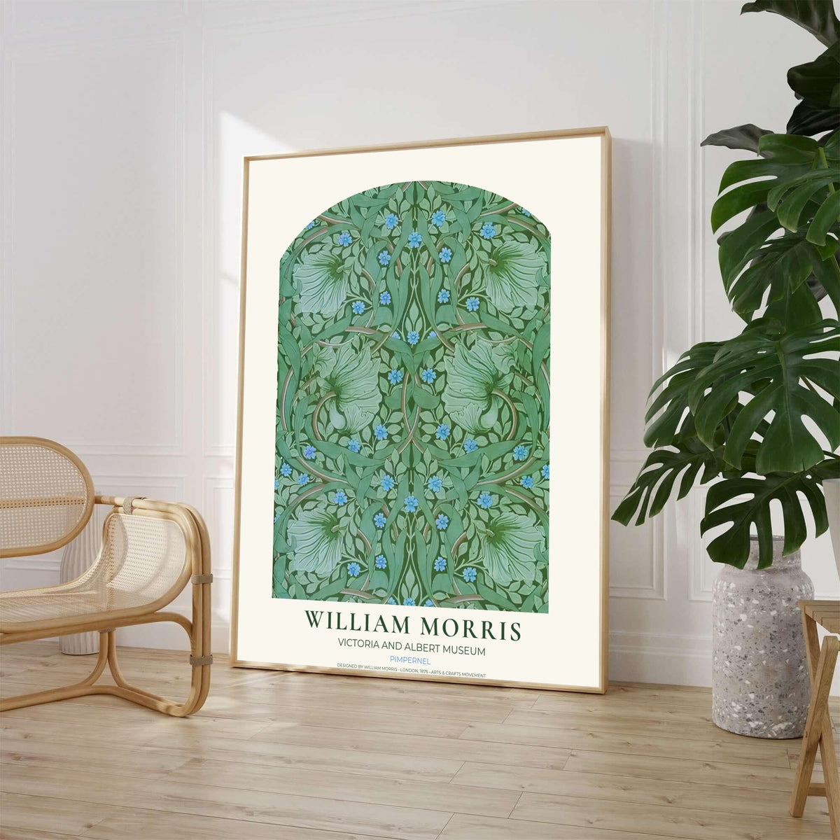 William Morris Pimpernel Green Blue Floral Vintage Exhibition Framed Wall Poster
