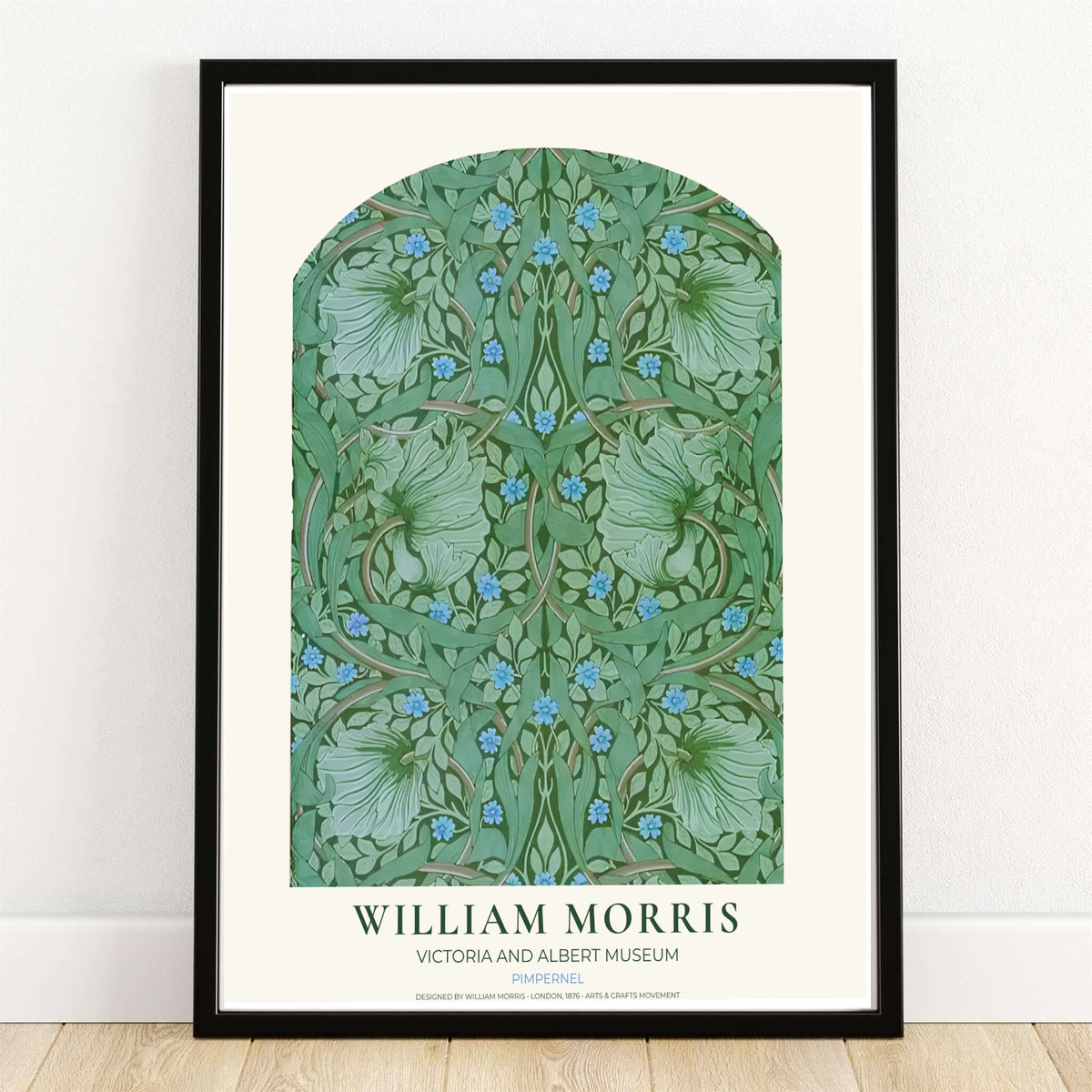 William Morris Pimpernel Green Blue Floral Vintage Exhibition Framed Wall Poster
