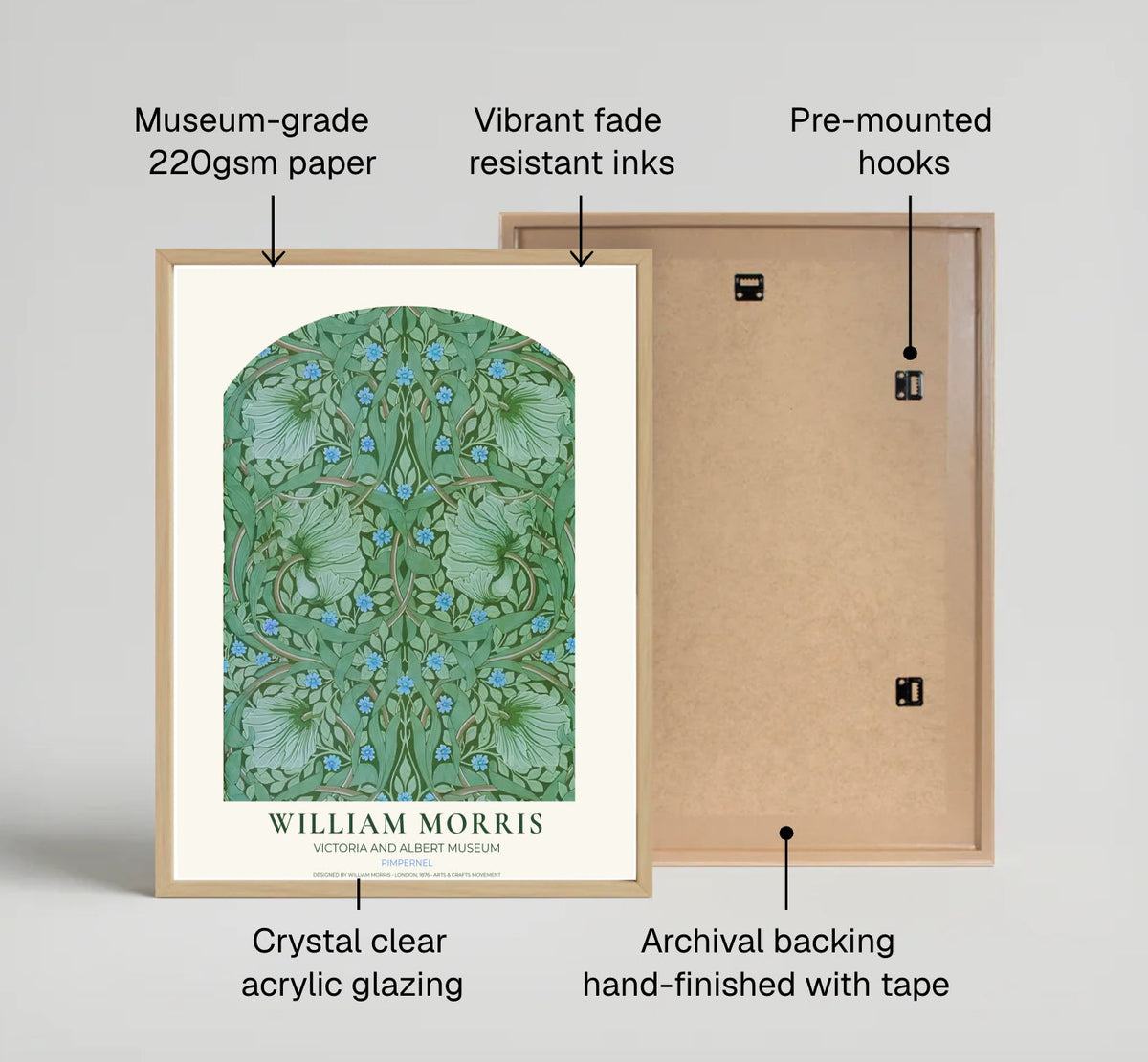 William Morris Pimpernel Green Blue Floral Vintage Exhibition Framed Wall Poster